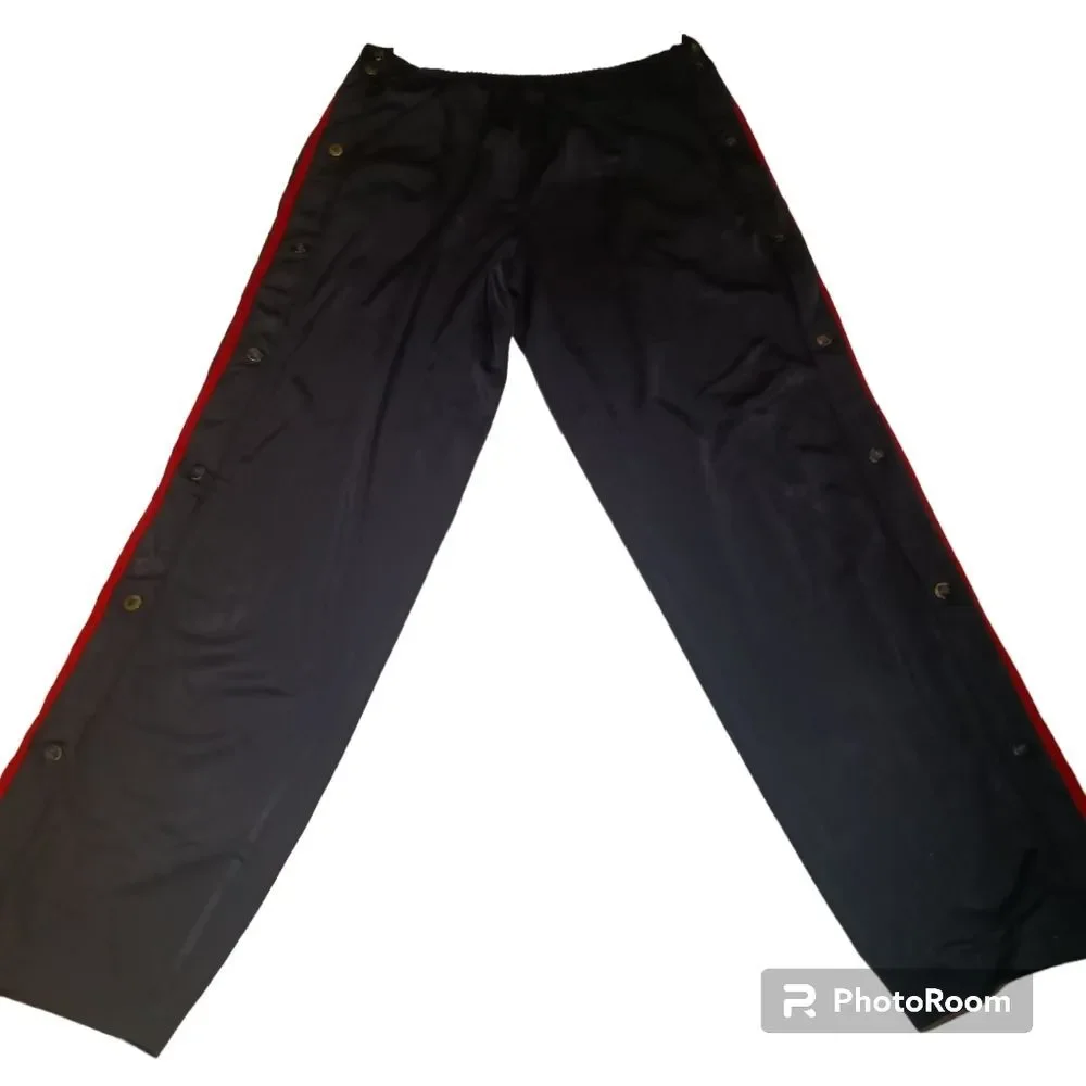 Vintage Adidas Men's Black Red Stripe Tear Away Side Snap Track Pants Sz…